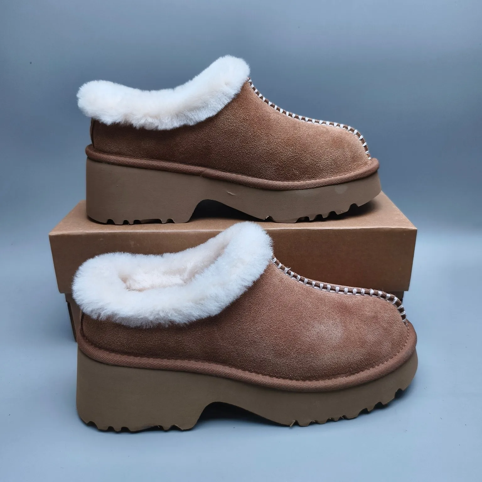 💰480 UGG sheepskin all-in-one snow boots 2510 thick-soled wedge fashion shoes Color: maroon sand walnut Matching size: 35-40